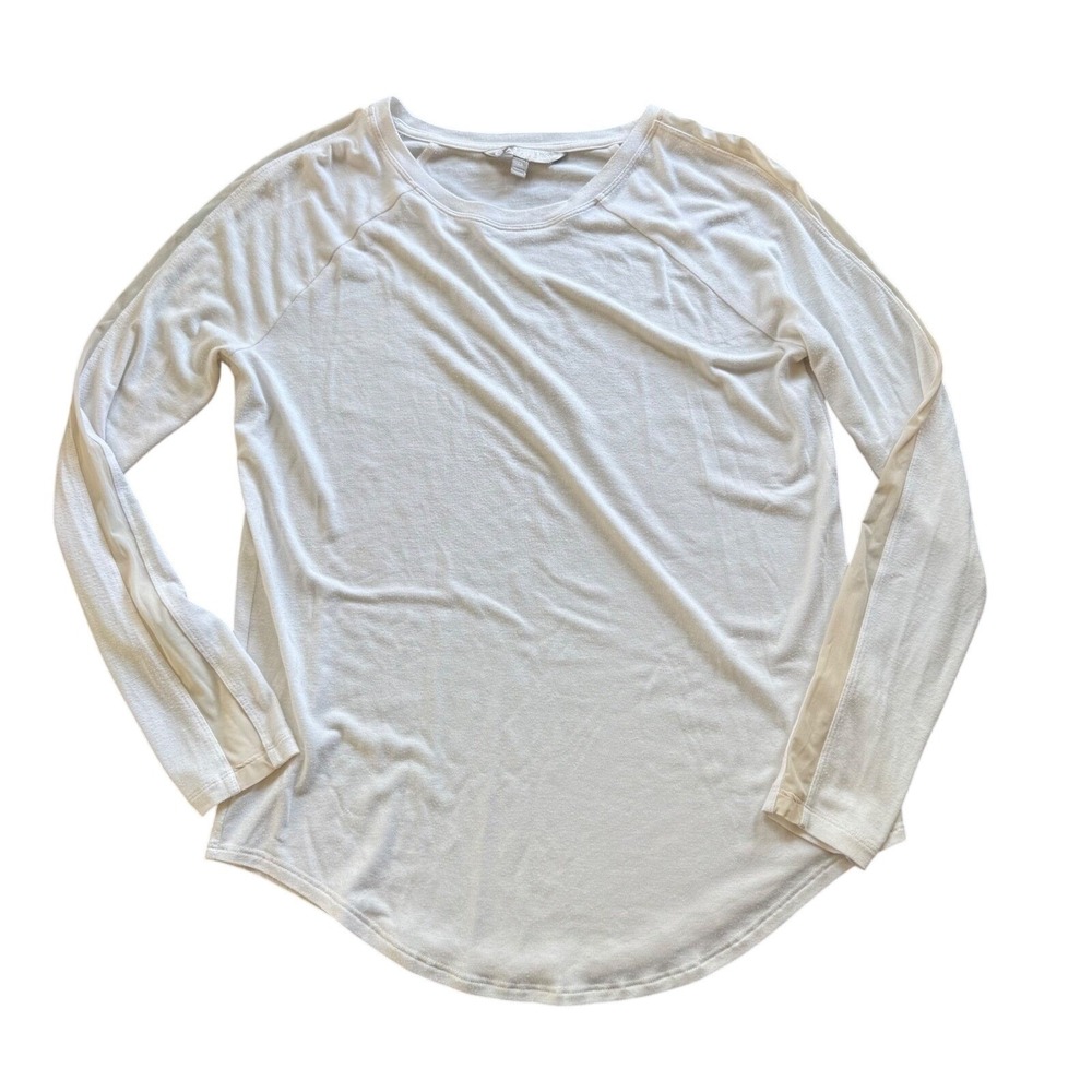 Athleta Mesh Trim Long Sleeve Top Womens XS‎ White Excellent Modal Blend Raglan